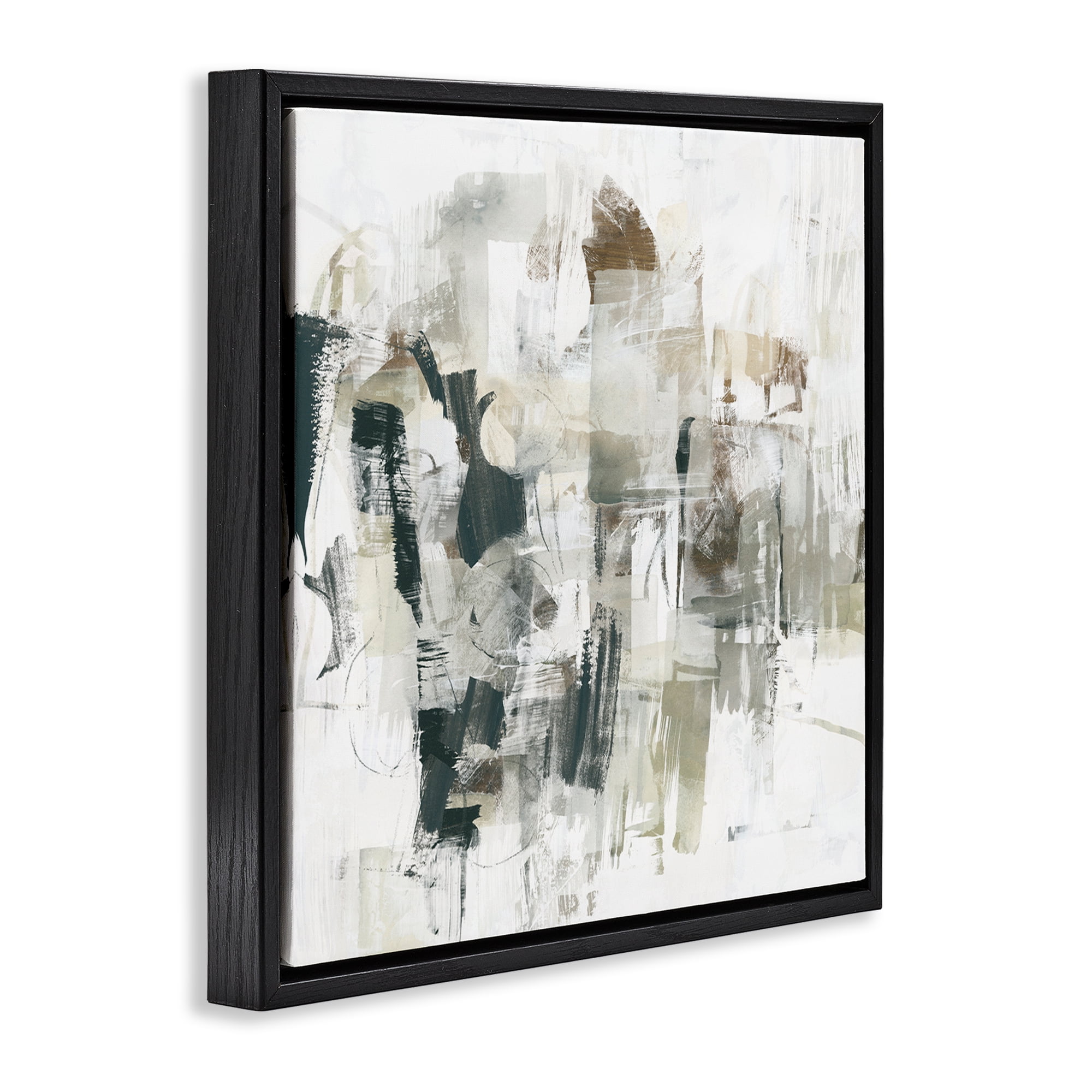Stupell Industries Streaked Paint Strokes Abstract Painting Black Floater Framed Canvas Art Print Wall Art, 25 x 25
