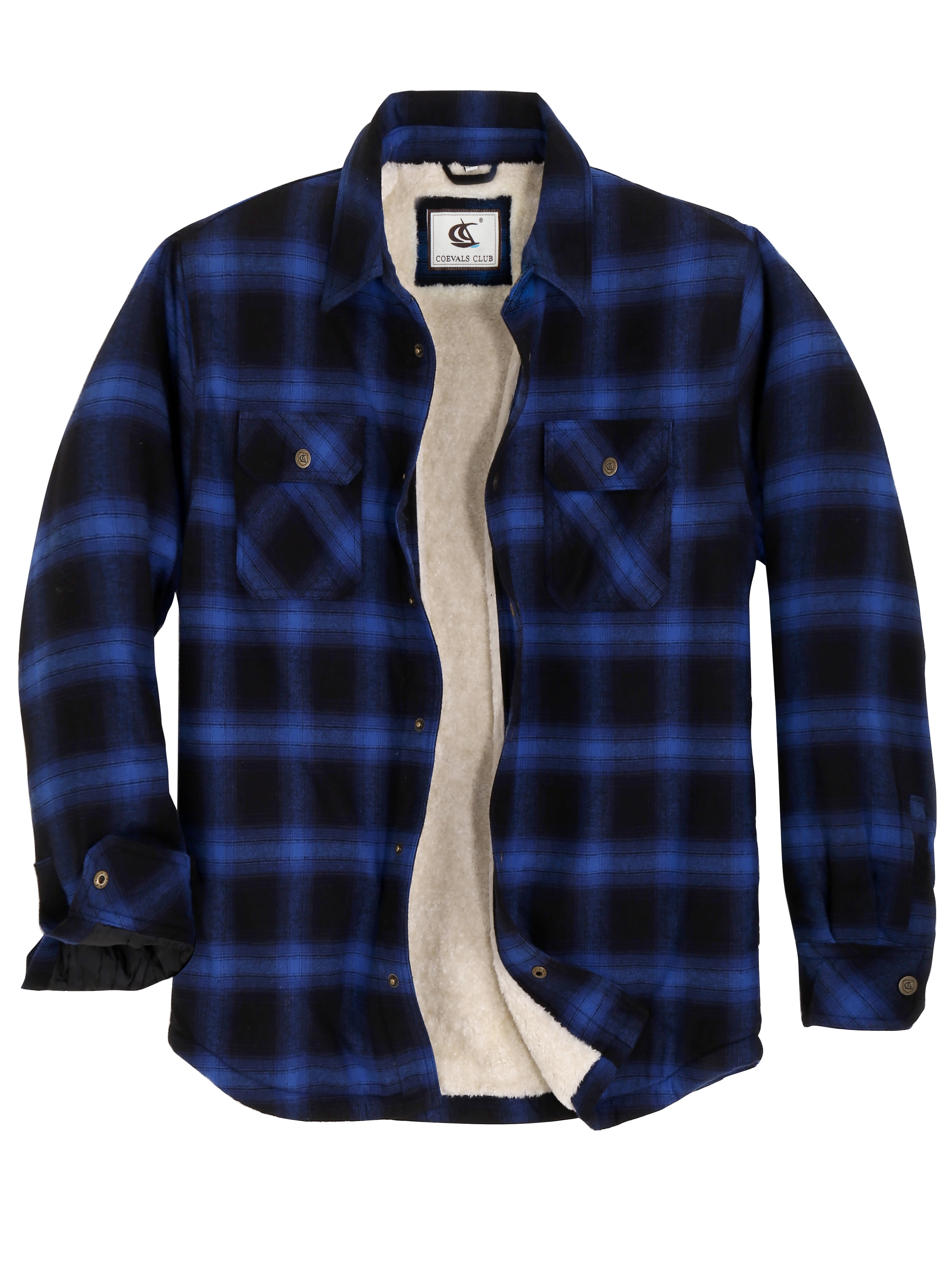 COEVALS CLUB Men's Sherpa Lined Flannel Long Sleeve Snap Shirts Quilted 