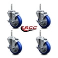thumbnail image 2 of 4 Inch Blue Poly Wheel Swivel 5/8 Inch Threaded Stem Caster Set with Brake, 2 of 2