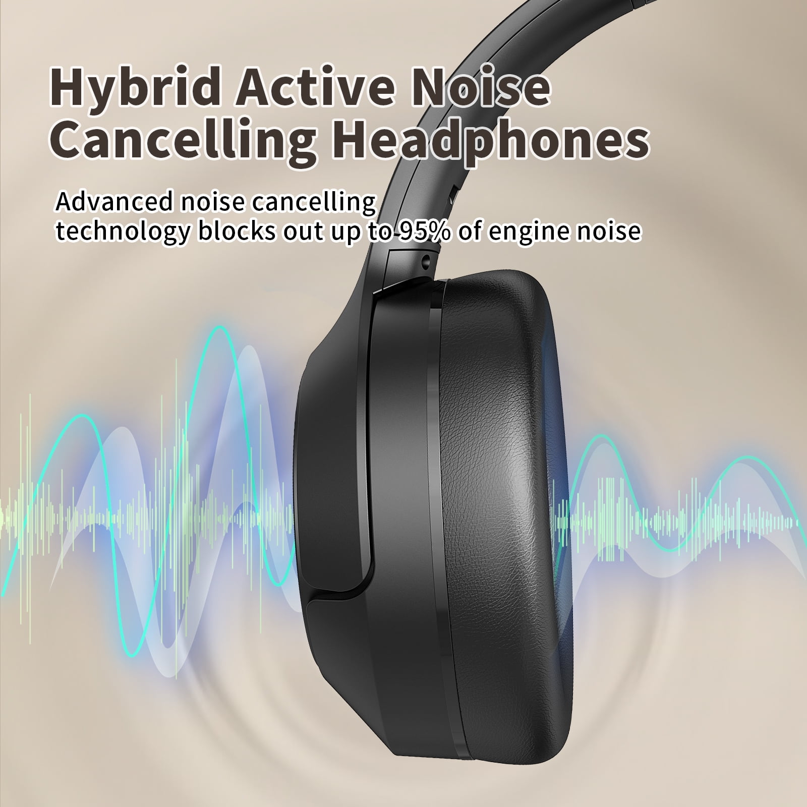 KVIDIO Active Noise Cancelling Headphones with Microphone, Deep Bass, 70H Running Time - Black