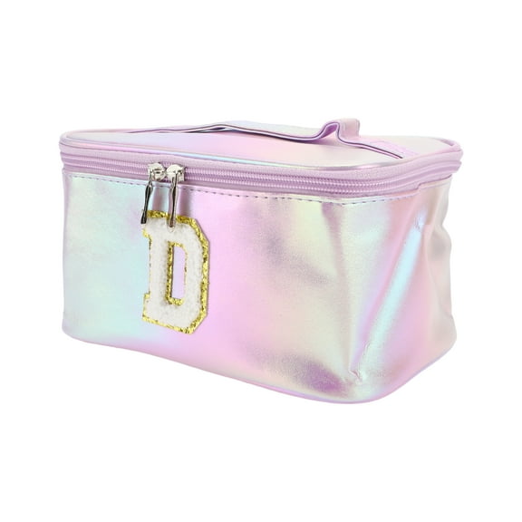 1 Pc Women Square Letter D Makeup Bag for Vacation Outdoor Activities Purple PU