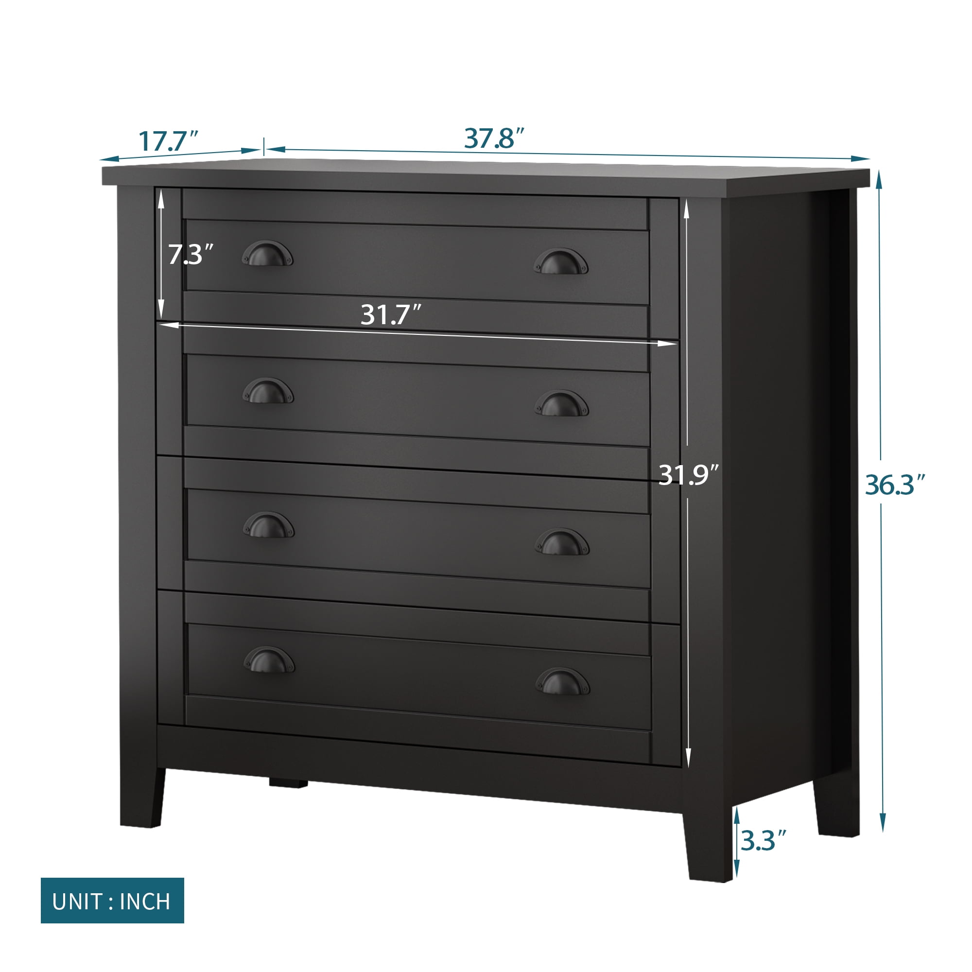 Resenkos 4-Drawer Retro Black Wood Dresser with Shell-Shaped Handle Resenkos 4-Drawer Retro Black Wood Dresser with Shell-Shaped Handle