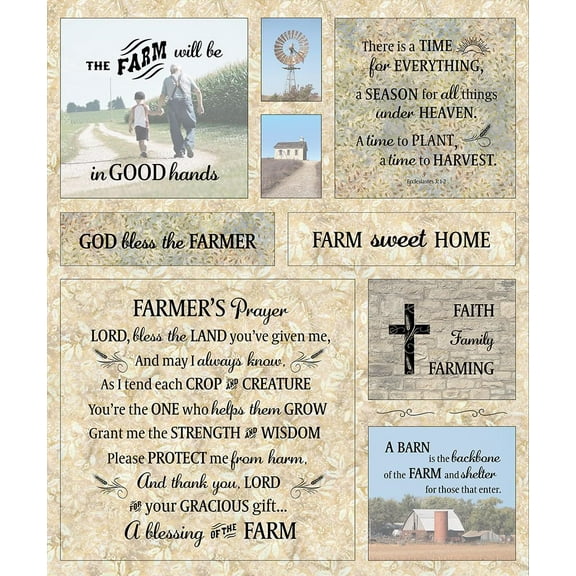 36" X 44" Panel Tonga Farm Sweet Home Farmers Prayer Wheat Cotton Fabric D363.56