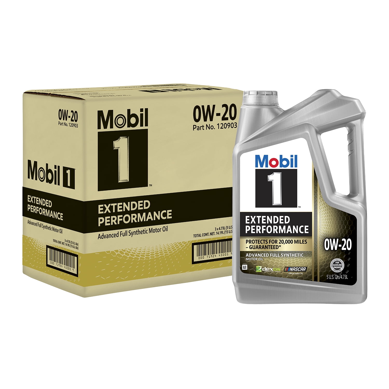 Mobil 1 Extended Performance Full Synthetic Motor Oil 0W-20, 5 qt (3 Pack) - 1