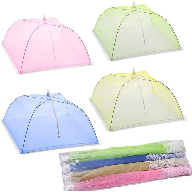 4 Piezas Campana Para Alimentos/Campana Para Insectos/Tienda Para Alimentos/Paraguas Plegables Con Pantalla De Malla Para Cubierta De Alimentos, Barbacoa Y Más - 4 Colores (Rosa, Verde, Amarillo, Azul, 43 * 43 Cm) JM