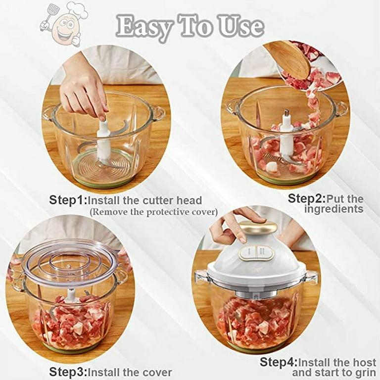 Entcook 300 Watts Electric Mini Food Processor Chopper Grinder with 2-Cup Glass Prep Bowl, Size: 2 Cup, White