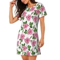 thumbnail image 2 of Lsque Rose Flowers Pattern Nightgowns for Women Sleep Shirts Short Sleeve Nightshirt Pullover Nightdress Soft Sleepwear Relaxed Fit Nightdress, 2 of 6