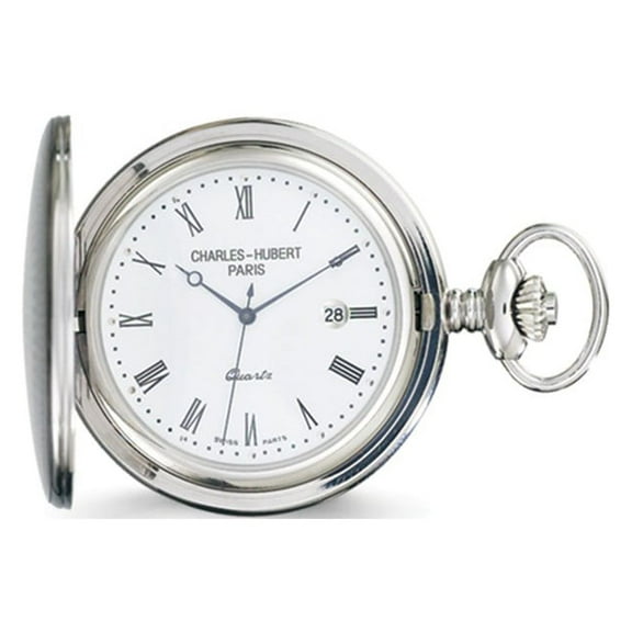 Charles Hubert Stainless Steel White Dial Pocket Watch; for Adults and Teens; for Women and Men
