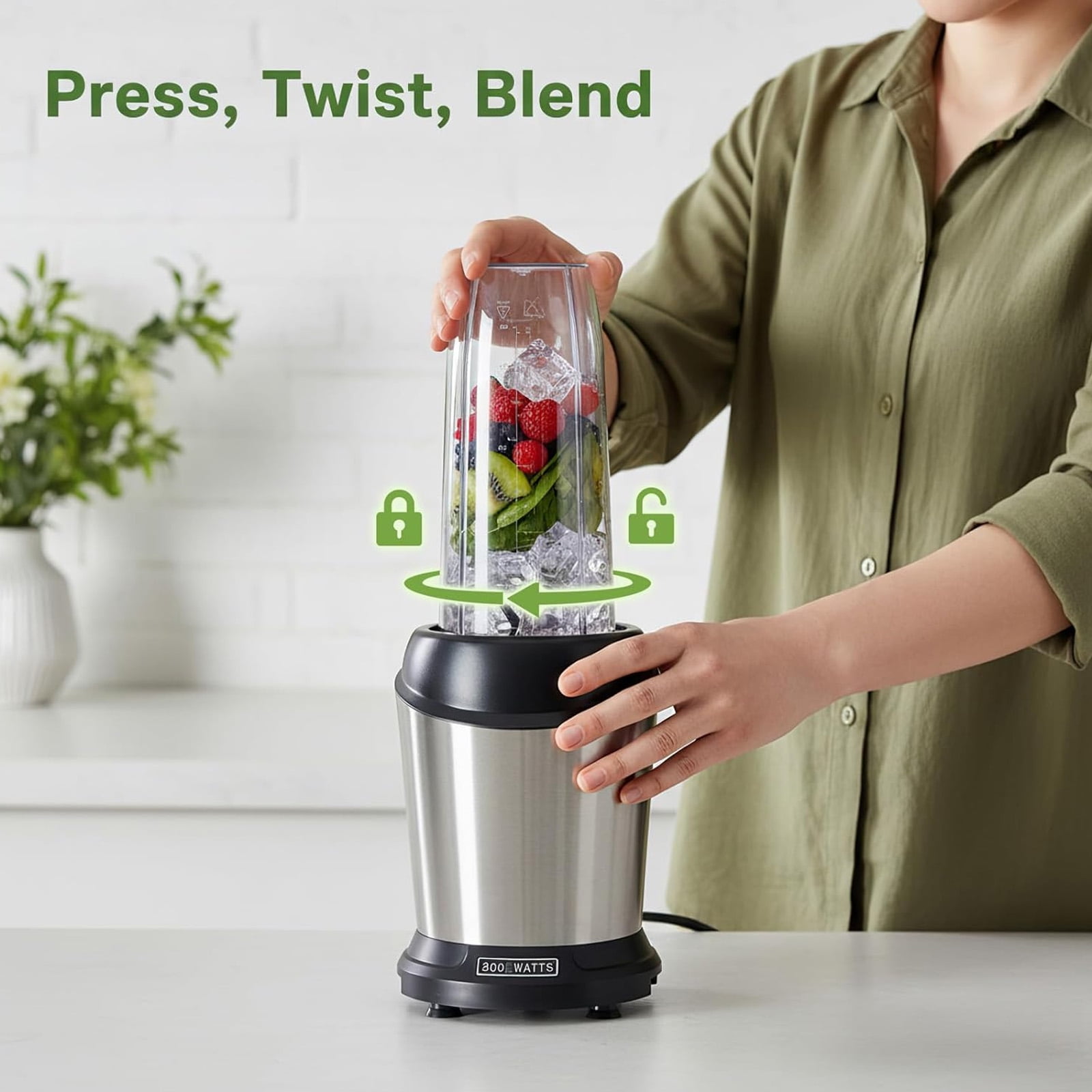 Casabay Countertop Blender Smoothie Blender with Portable Travel Cups, 800W Personal Blender with Removable Blade & BPA-Free for Juice, Smoothies, Mikeshakes, Ice Crushing, Silver