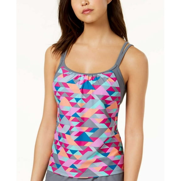 Go By Gossip Pink Grey Triangle Tango Printed Layered Tankini Top S
