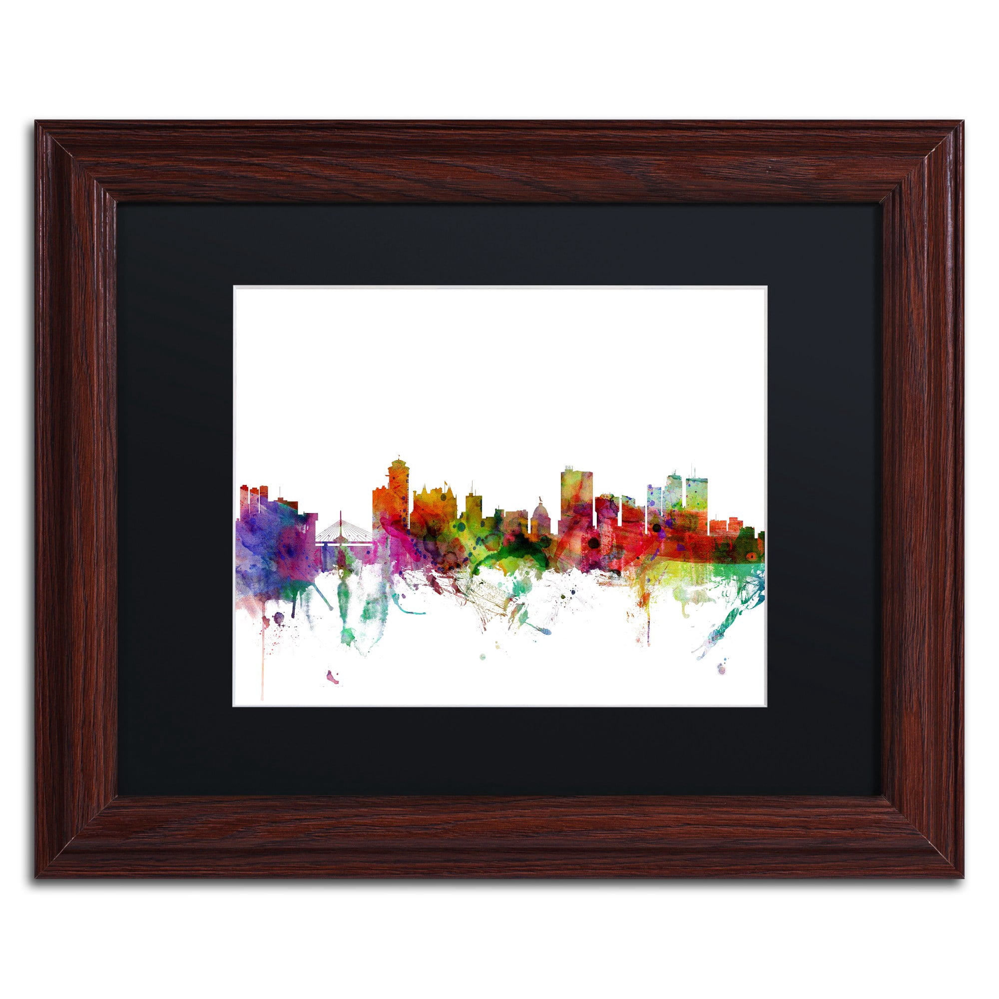 Trademark Fine Art "Winnipeg Canada Skyline" Canvas Art by Michael Tompsett Black Matte, Wood Frame