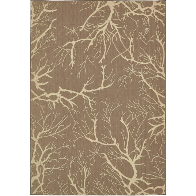Unique Loom Botanical Collection Abstract Pictorial Transitional Indoor and Outdoor Flatweave Area Rug, 7 x 10 Feet, Brown/Beige