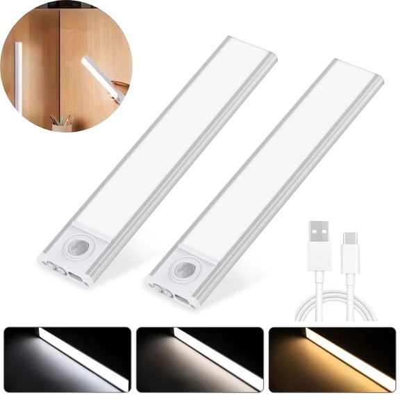 2Pack LED Motion Sensor Cabinet Light,Magnetic Motion Activated Light,Under Counter Closet Lighting, Wireless USB Rechargeable Kitchen Cupboard Night Lights,Motion Activated Light Bar