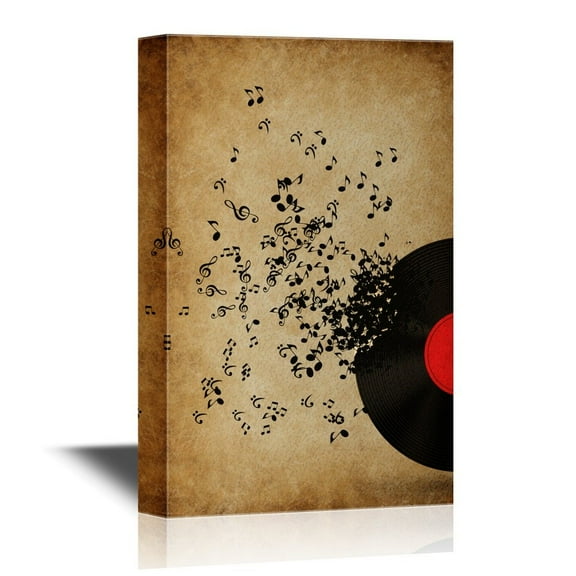 wall26 - Music Canvas Wall Art - Vinyl Record and Music Notes - Gallery Wrap Modern Home Art | Ready to Hang - 16x24 inches