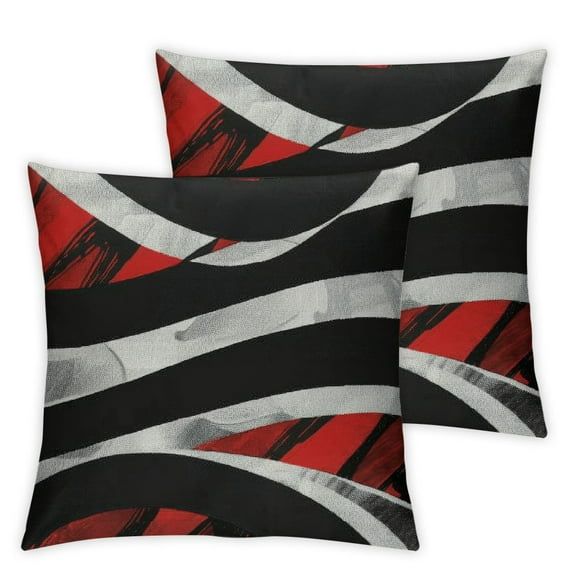 Qinduosi Red and Black Throw Pillow Covers Set of 2, Grey Modern Abstract Pillowcases, Gray Geometric Circle Pattern Decor for Sofa Couch Living Room Bedroom Home Outdoor 12x12in