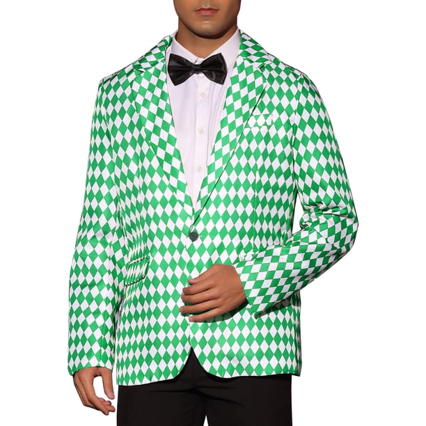 BLAZER DE PATRÓN DIAMANTE PARA HOMBRE INSPIRE CHIC, AJUSTE SLIM, CASUAL, LIGERO, CHAQUETA DEPORTIVA 2XL VERDE Y BLANCO