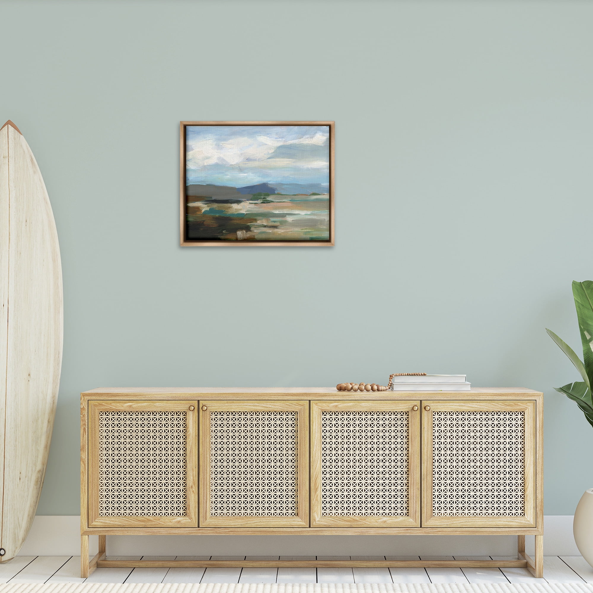 Stupell Industries Abstract Cloudy Mountains Landscape Painting Brown Floater Framed Canvas Art Print Wall Art, 31 x 25