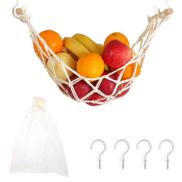 Hamaca colgante de frutas para cocina, cesta de frutas de macramé debajo del gabinete