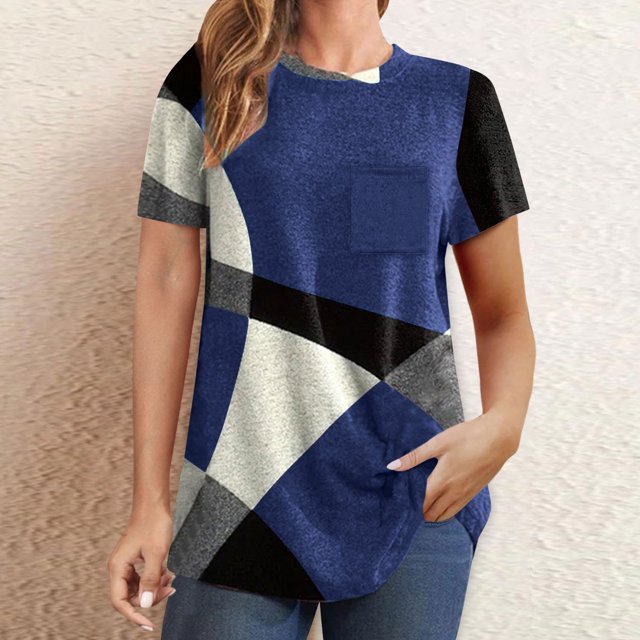 Soki Womens Tops Short Sleeve Crewneck Summer Loose Geometric Printed Blouse Shirt Tees