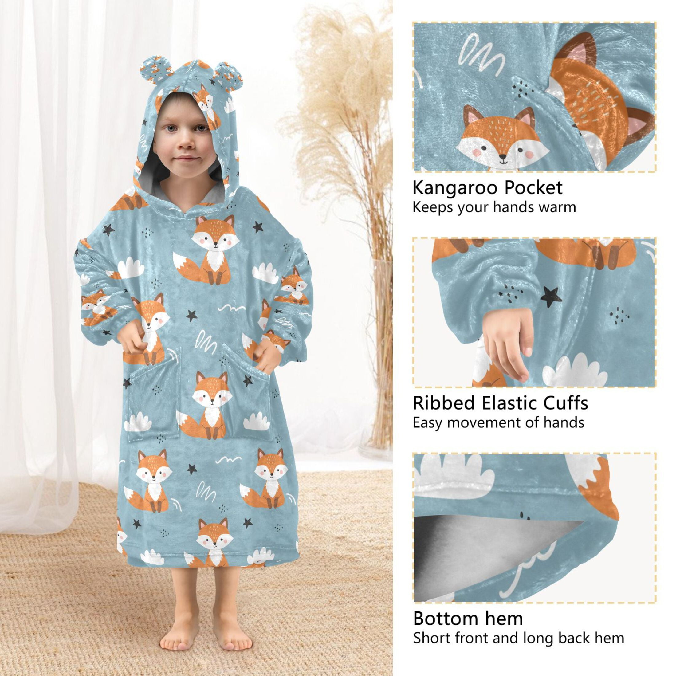 joogoo Wearable Blanket Cartoon Fox Hoodie for Oversized Sherpa Hooded 3-14 YR M