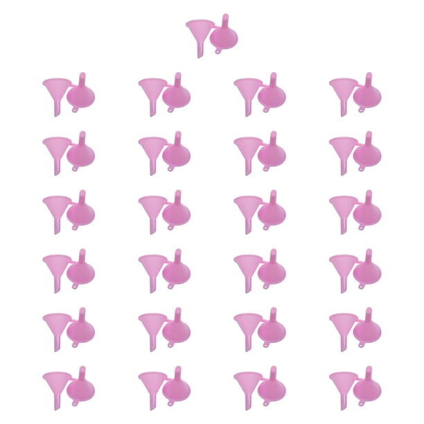 Juego de 50 embudos pequeños multiusos para rellenar productos de limpieza y perfumes. rosa