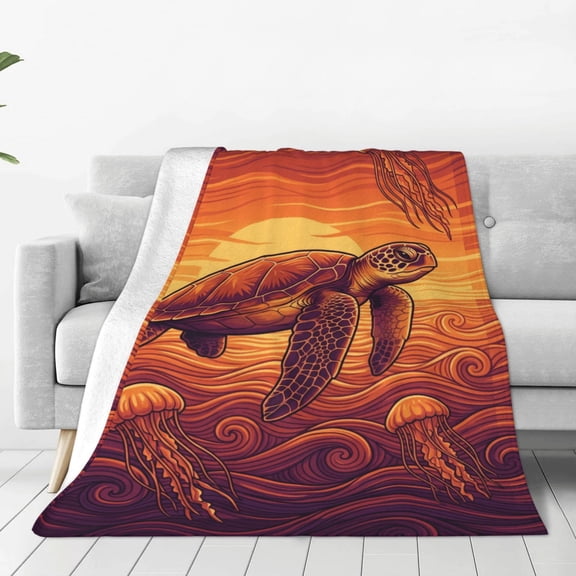 Sea Turtle Blanket Coastal Coral Bed Blanket Bedroom Living Room Decor Soft Plush Cozy Couch Blankets 50x40