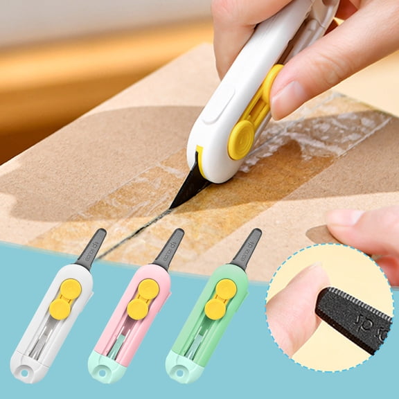 Magnetic Mini Box Cutter Knife with Retractable Locking Blade, Portable Package Opener for Boxes, Envelopes and Paper, Fridge Magnet Utility Cutter
