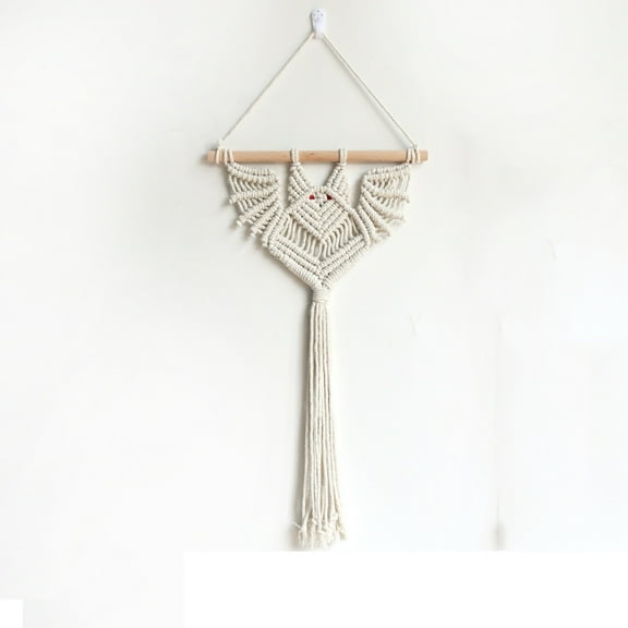 TUTUnaumb Hand-woven Tapestry Cotton Rope Plant Net Bag Potted Hanging Planter Basket Flower Pot Holder Boho Home Decor Bat Shape Woven String Wall-Mounted Ornaments 50cm-Beige-S