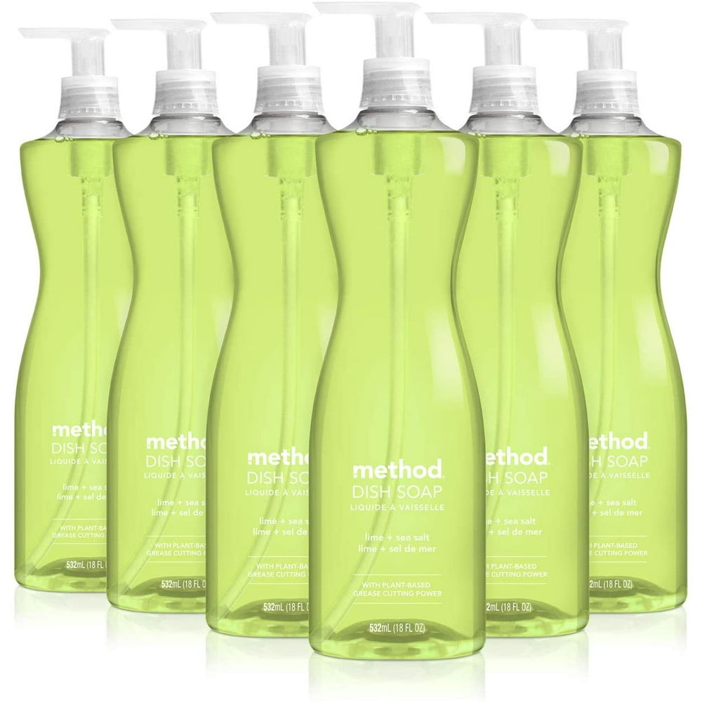 Method Lime + Sea Salt Dish Soap, Pump Bottles, 18 Fl Oz, Pack of 6