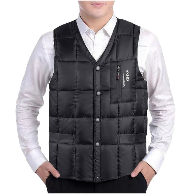 LOVZFMLL Vestes pour Hommes Mode Couleur Unie Col Chaud Sans Manches Veste Décontractée