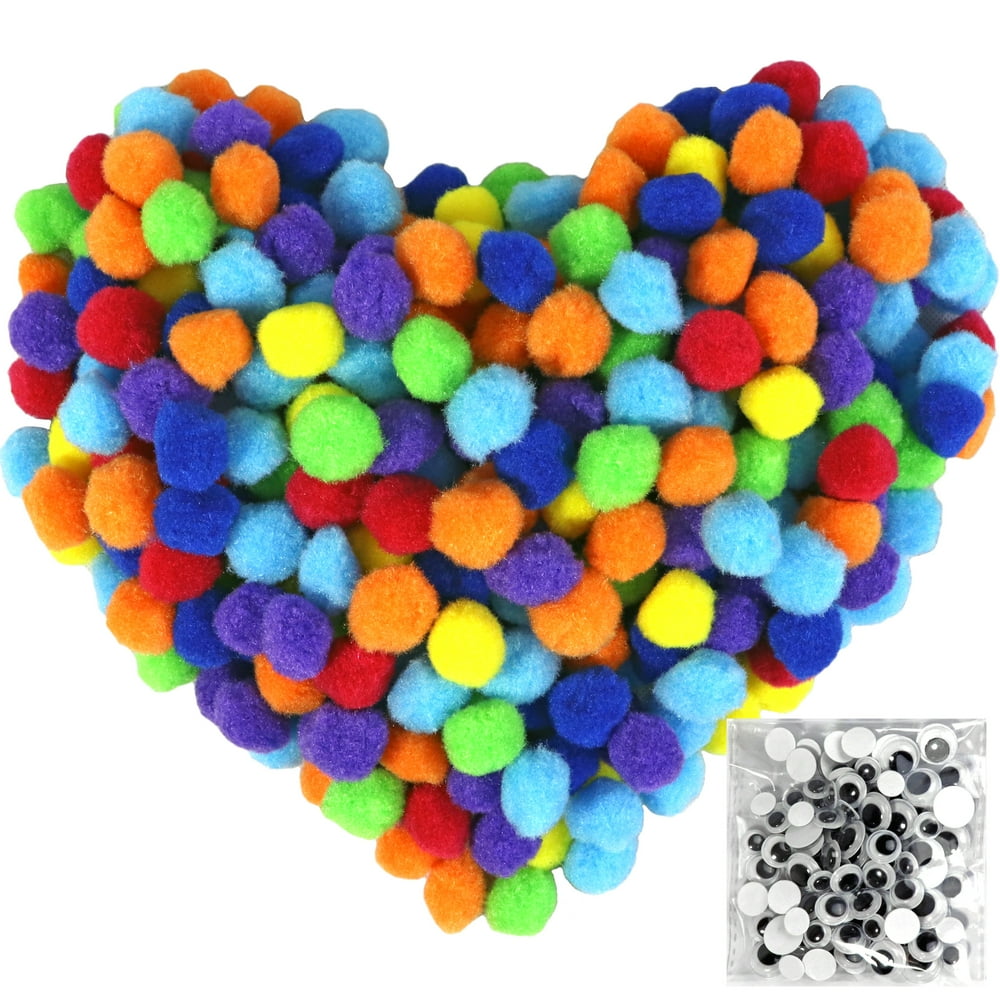Pom Poms 300pcs 1 Inch with 100pcs Wiggle Googly Eyes for Creative