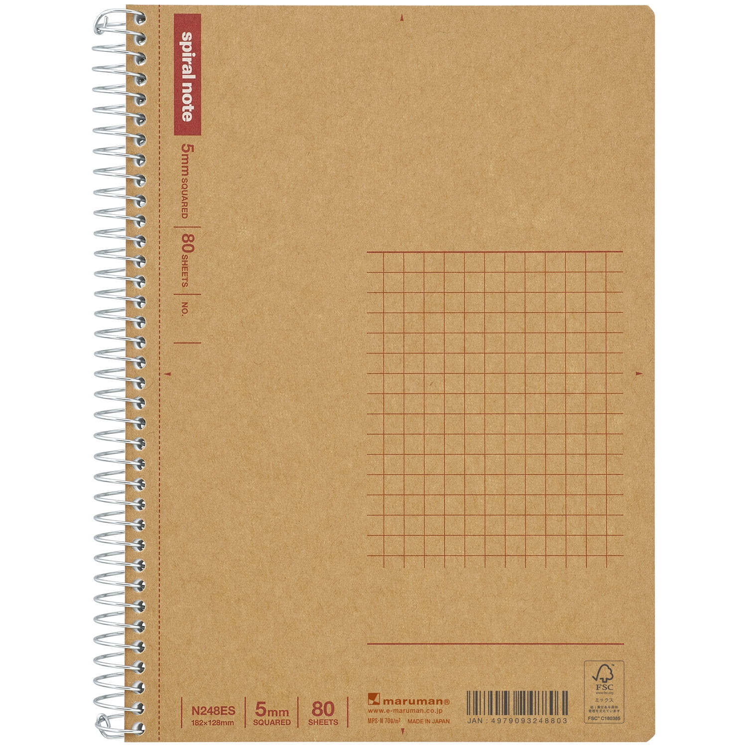 B6 Spiral Note BASIC Graph Notebook 80 Sheets 5 Pack