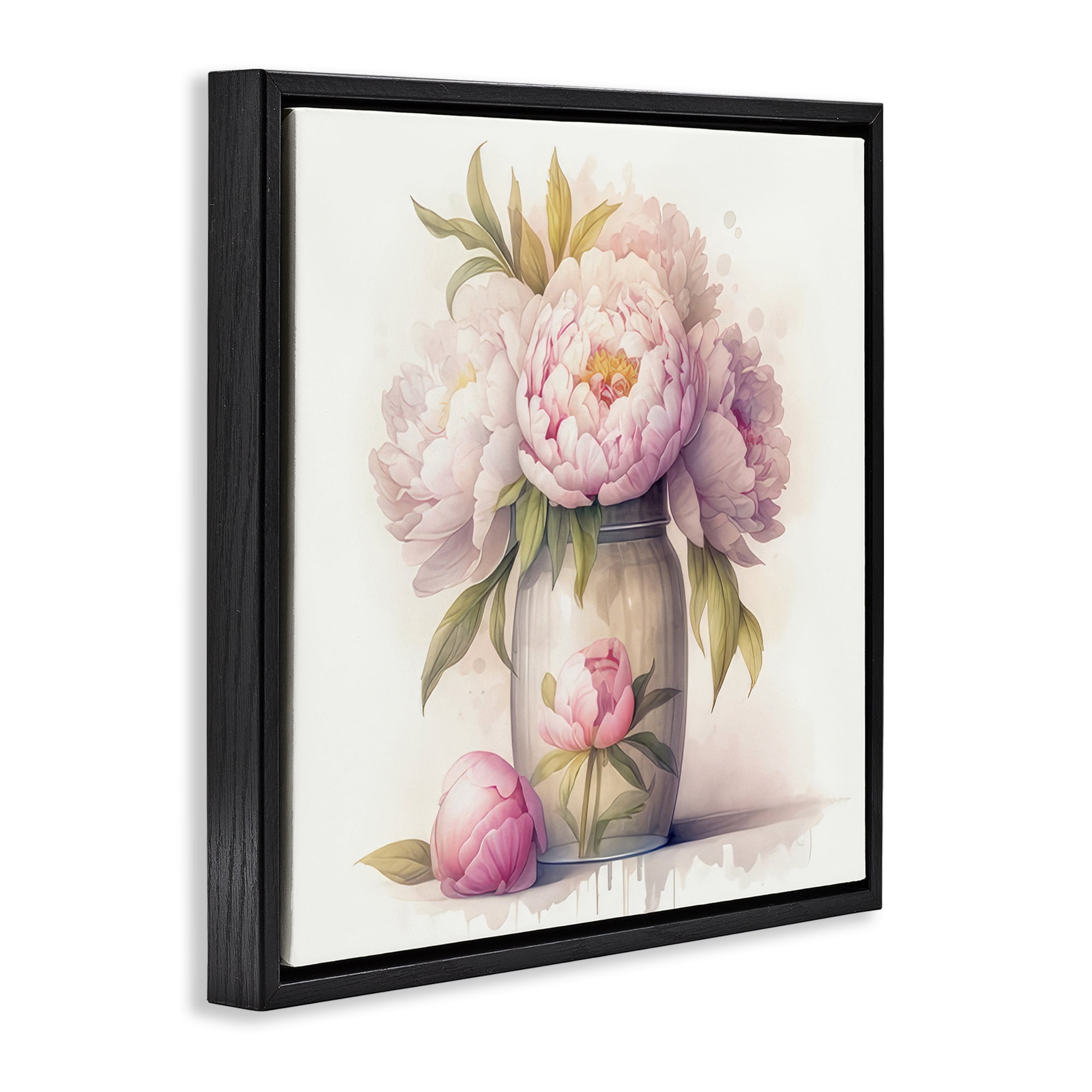 Stupell Industries Soft Pink Peonies Plants & Flowers Painting Black Floater Framed Canvas Art Print Wall Art, 18 x 18