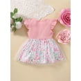 thumbnail image 3 of Seyurigaoka Baby Girl Flying Sleeve Dress, Round Neck Floral Pattern Patchwork Summer A-Line Dress, Two-Layer Hem Dress, 3 of 8