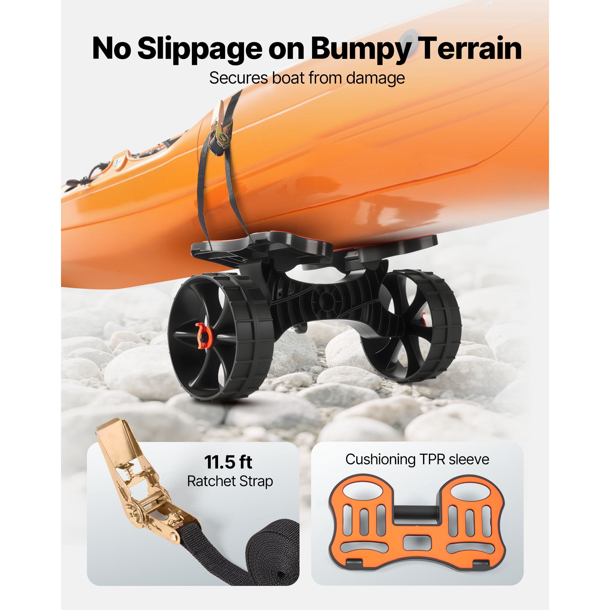 KFFKFF Foldable Kayak Cart with 300 lbs Capacity,Durable Trolley Featuring 10-inch Solid Rubber Tires & Ratchet Strap, Ideal for Transporting Kayaks, Canoes, Paddleboards, Float Mats, and Small Boats