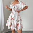 thumbnail image 5 of HAJWOH Summer Dresses for Women Vacation Smocked Square Neck Floral Mini Dress Short Sleeve Ruffle Peasant Sundress, 5 of 8