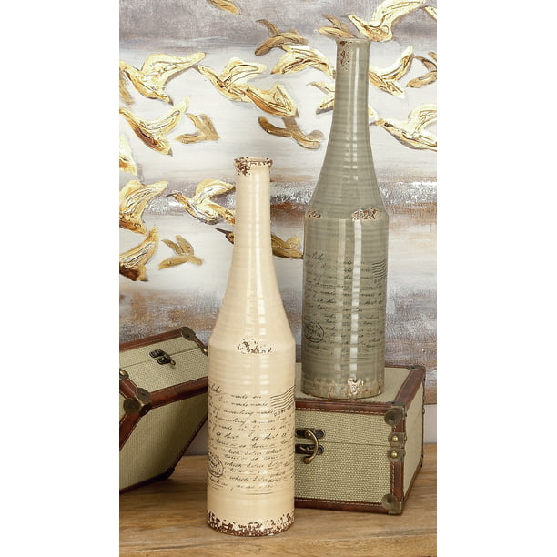 DecMode Set of 2 farmhouse 19 inch dolomite bottle vases -