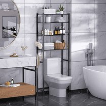 samstar 4 Tier Over The Toilet Storage Rack, Bathroom Organizer Shelves Cabinet Above Toilet, with Adjustable Height Freestanding Shelf Space Saver, Black