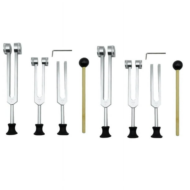 Juego de 8 Horquillas de AfinacióN (128 Hz, 256 Hz, 512 Hz) con Martillo de Horquilla de AfinacióN para Herramienta de VibracióN de Sonido con Base, Plata