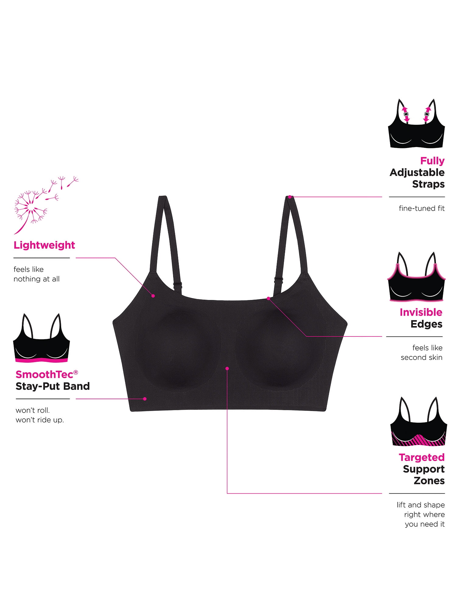 Maidenform Pullover Bra Pure Comfort Modern Lightweight Wireless Adjustable Straps DM7676