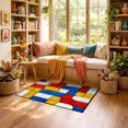 thumbnail image 2 of ODIKA 3'x5' Ultra-Soft Throw Mat, Composition Abstract Minimalist Interlocking Primary Block Yellow None Washable, Bare feet friendly, Easy Care Indoor rug for Bedside, Vanity, 2 of 7