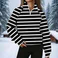 thumbnail image 2 of HAiming Womens Striped Sweatshirt Stand Collar Quarter Zip Long Sleeve Pullover Tops Trendy Clothes, 2 of 5