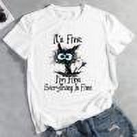 Fashion Everything Is Fine Cat Camiseta de manga corta CX03289 (Blanco) (XXL) FLhrweasw Para estrenar