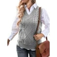 thumbnail image 2 of Oversized Sweater Vest for Women V Neck Sleeveless Solid Color Loose Pullover Sweater Gray XL, 2 of 9