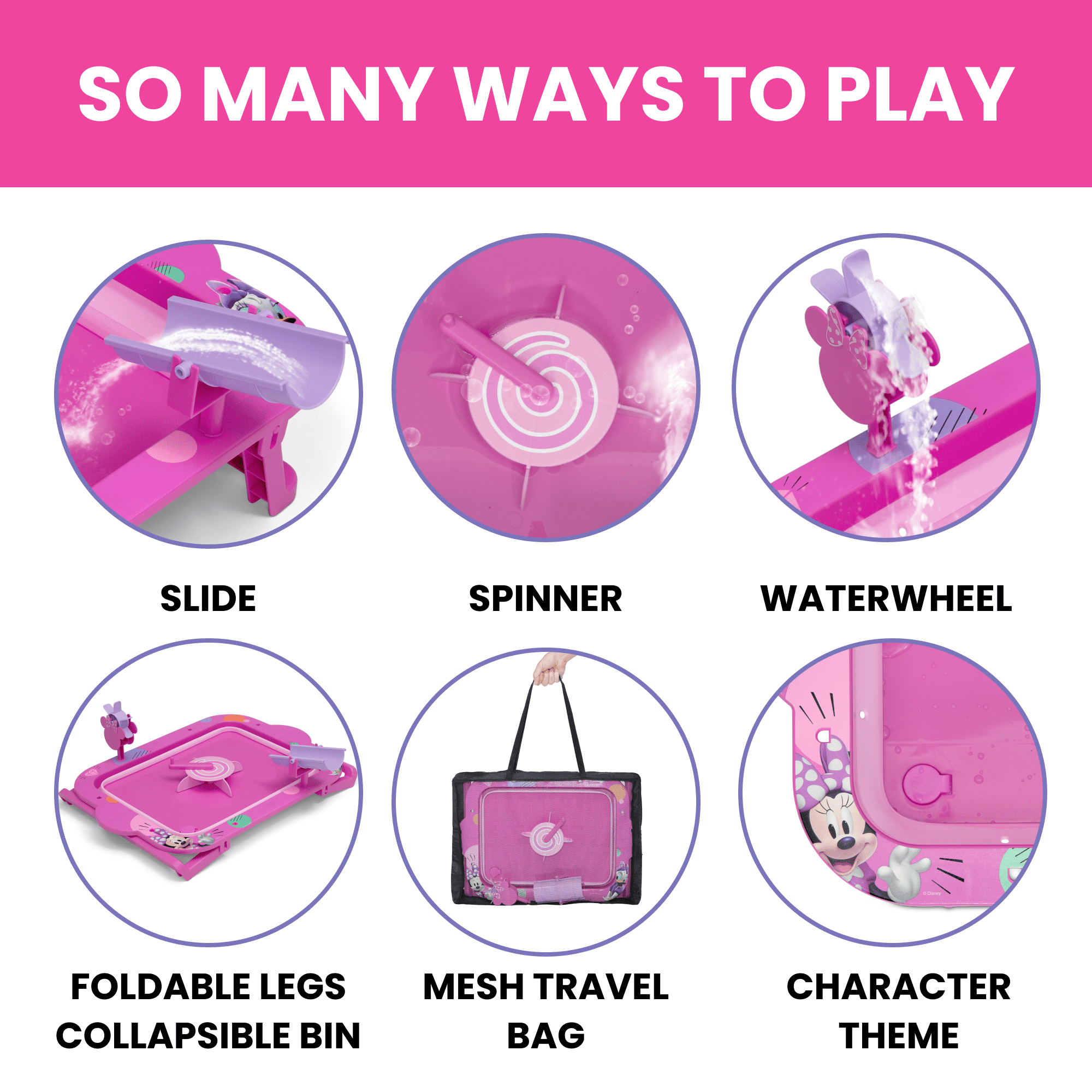 Disney Minnie Mouse Water Activity Table by Delta Children - Collapsible & Portable - Ideal for Travel, Pink
