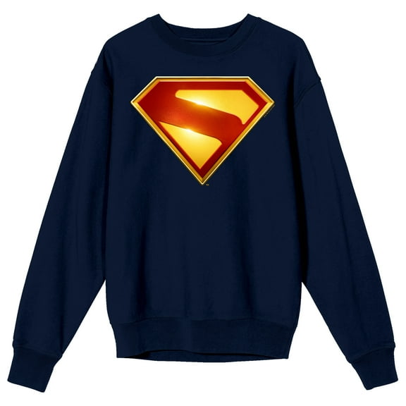 Superman Movie 2025 S Letter Inside Diamond Adult Navy Crew Neck Long Sleeve Sweatshirt-Medium