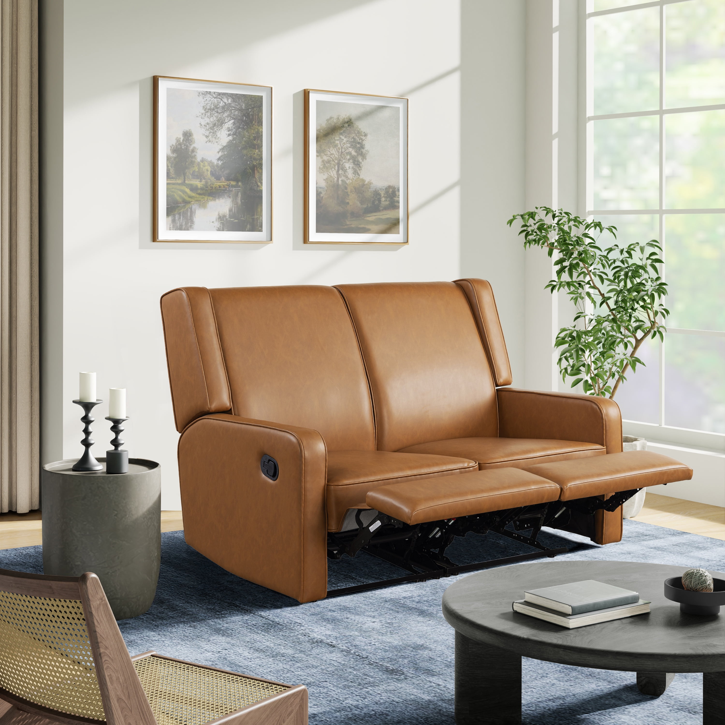 Relax A Lounger Einsley Reclining Loveseat in Caramel Faux Leather