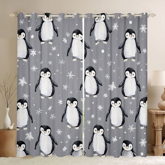 Manfei Cute Animal Penguin Black Out Curtains for Boys Girls,Winter Snowflake Curtains Pack of 2 (42x63 Each),Happy Xmas Christmas Bedroom Curtains,Lightweight Room Decor