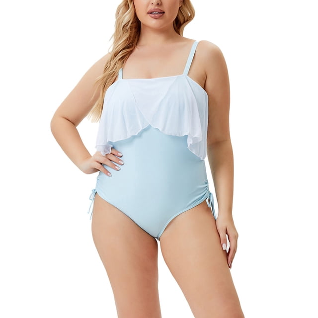 Gibobby Traje de baño de una pieza Traje de baño de una pieza con volantes y cintura media para mujer(Azul,XL)
