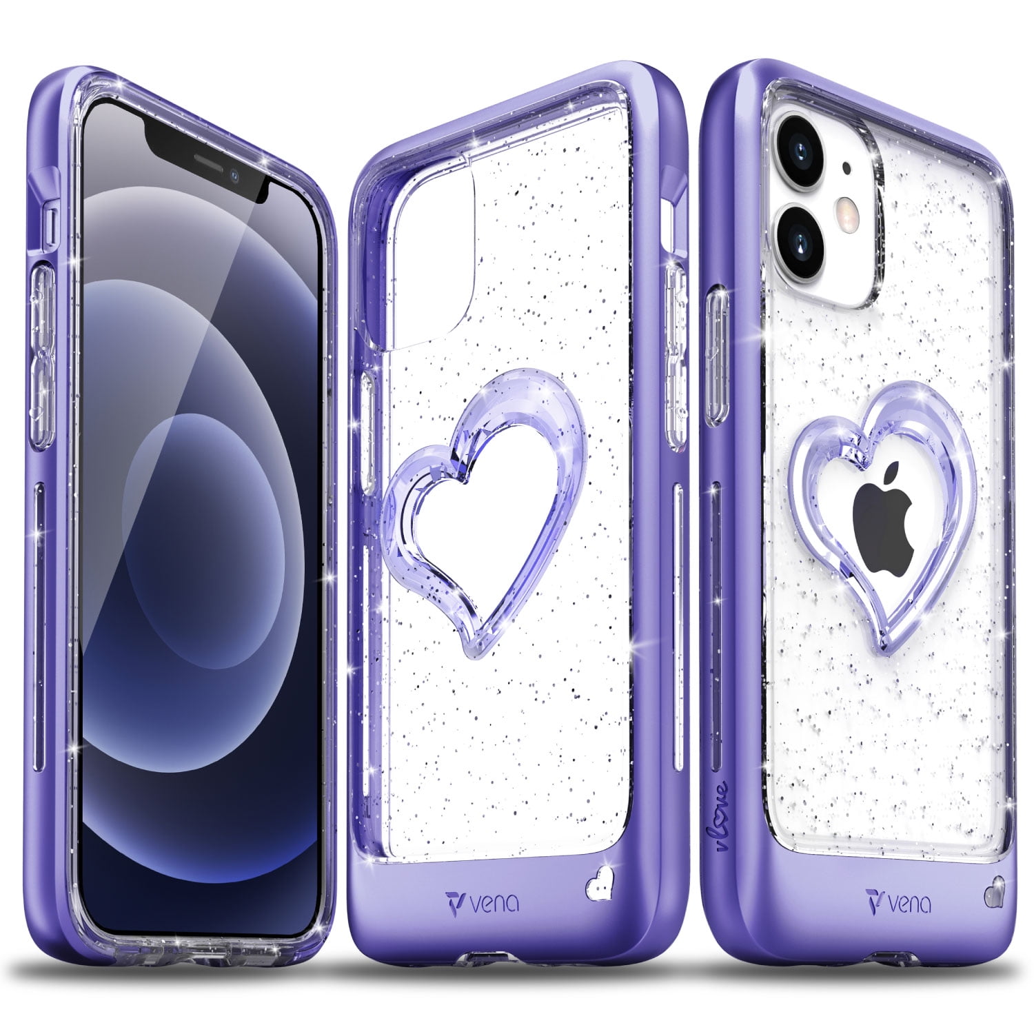 Vena Iphone 12 Mini Glitter Case Vlove Heart Shape Cornerguard Protection Dual Layer Slim Hybrid Clear Bumper Cover Designed For Apple Iphone 12 Mini 5 4 Inch Purple Walmart Com